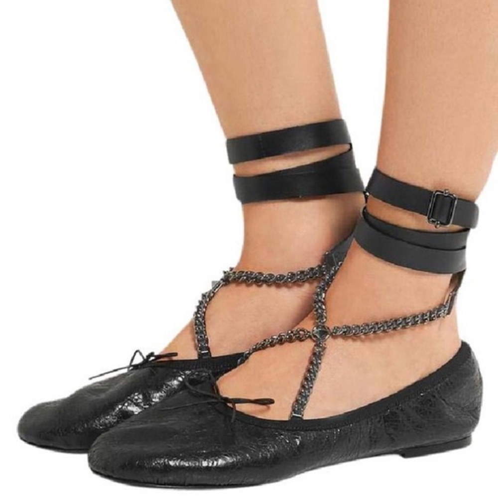 Valentino Rockstud Ballet Flats Black Ankle Wrap 7